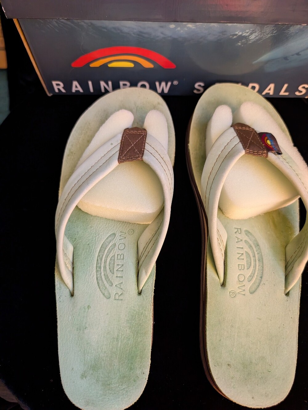 Rainbow Light Green Footbed White Strap Flip Flops
